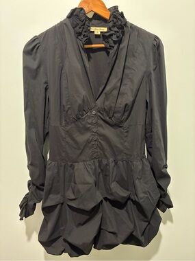 DOUBLE ZERO Black Women's Balloon Hem Dress with Ruffled Collar Size Medium
